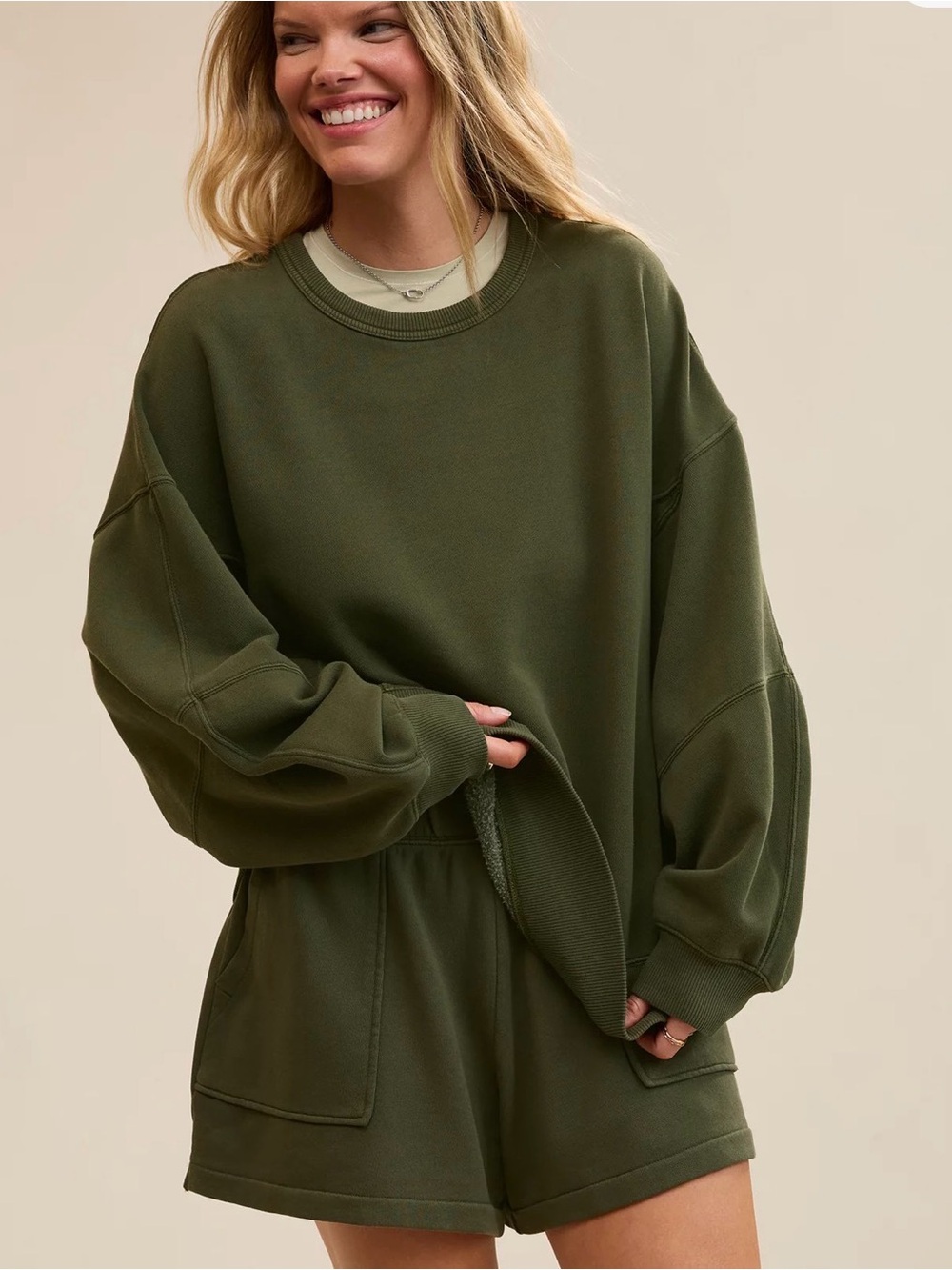 Aerie Go To Sweatshirt, Military Green, size M